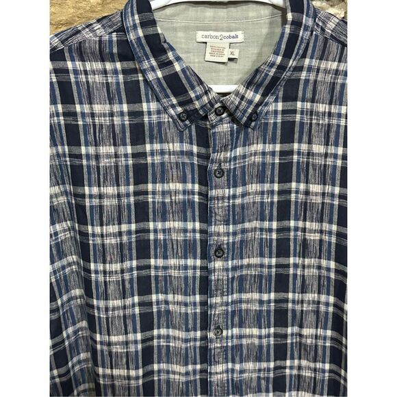 Men's Carbon2Cobalt 100% Cotton Double Cloth Long Sleeve Plaid Button Down Size - Picture 2 of 6
